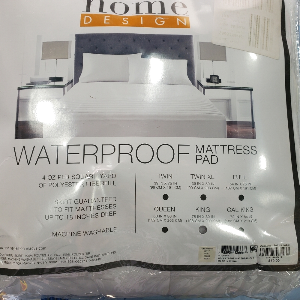 NWT king padded waterproof mattress pad